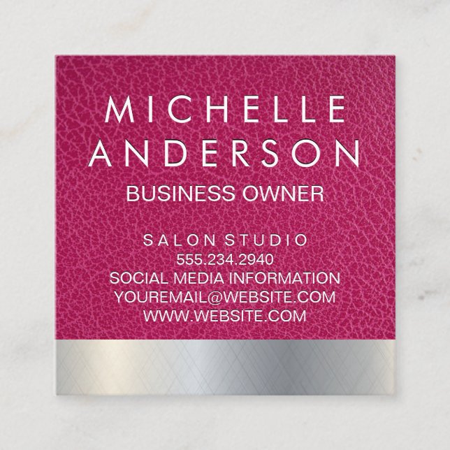 Cartão De Fidelidade Metálico de couro rosa (Frente)