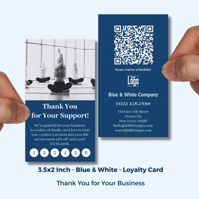 Cartão De Fidelidade Modern Blue & White with Logo Thank You Punch (Modern Blue & White with Logo Thank You Punch Loyalty Card; Standard US Size 3.5x2 Inch)