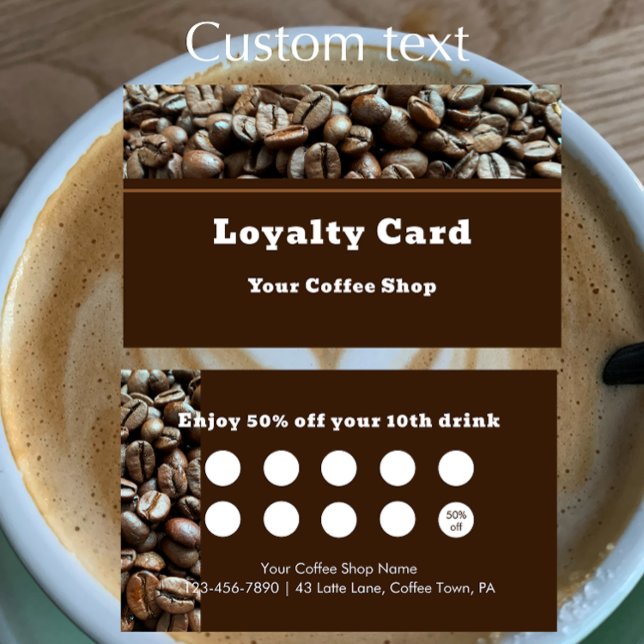 Cartão De Fidelidade Modern Coffee Shop Discount Reward Customer (Add your custom text and personalize this coffee house customer loyalty card template. Modern unique)