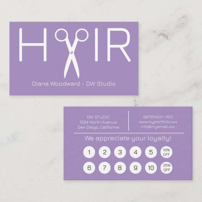 Cartão De Fidelidade Modern Lavender Hairdresser Flat Loyalty Card (Frente/Verso)