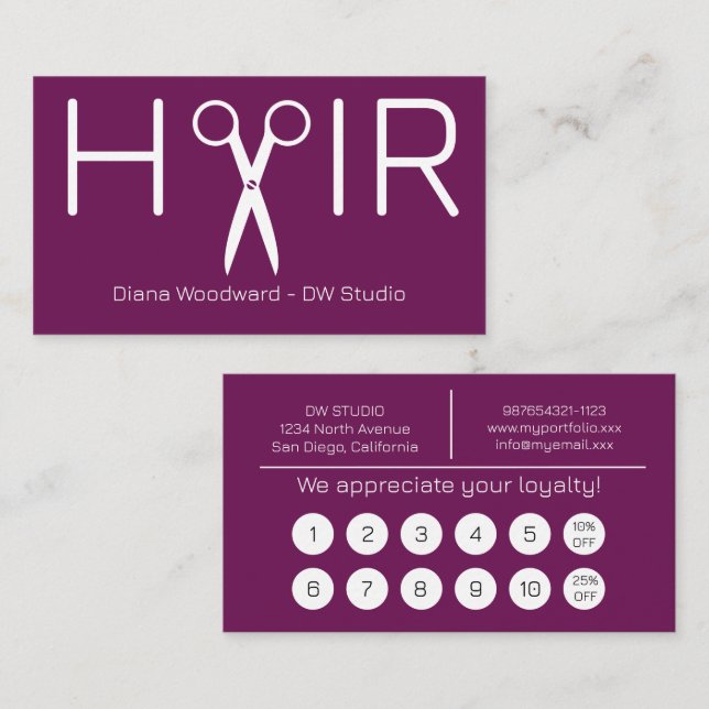 Cartão De Fidelidade Modern Plum Hairdresser Flat Loyalty Card (Frente/Verso)