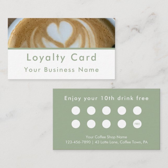 Cartão De Fidelidade Modern Sage Green Photo Template Custom (Frente/Verso)