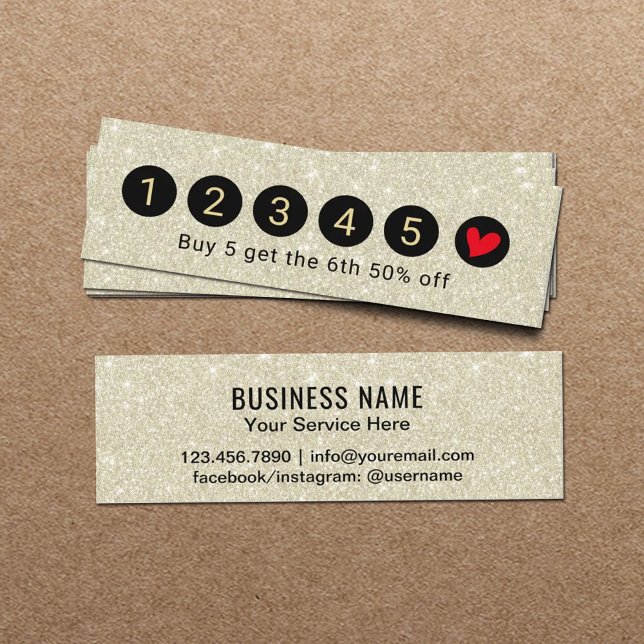 Cartão De Fidelidade Modern Shimmer Ivory Glitter 6 Punch Loyalty (Criador carregado)