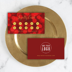 Cartão De Fidelidade Modern Trendy Calligraphy Ruby Red Bokeh Lights