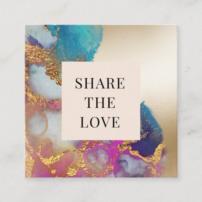 cartão de fidelidade moderno do folha de ouro aqua (Frente)