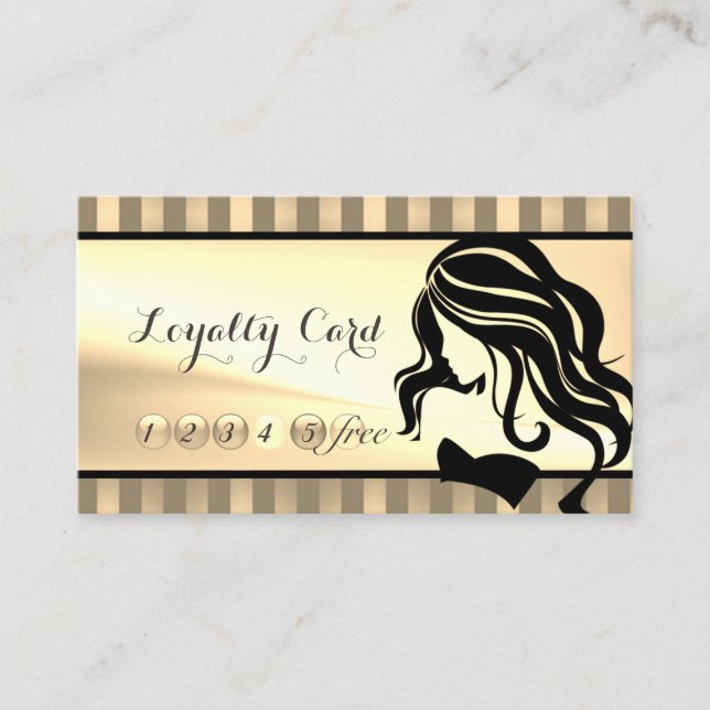 Cartão De Fidelidade Moderno,Striped,Girl Silhouette Loyalty Card (Frente)