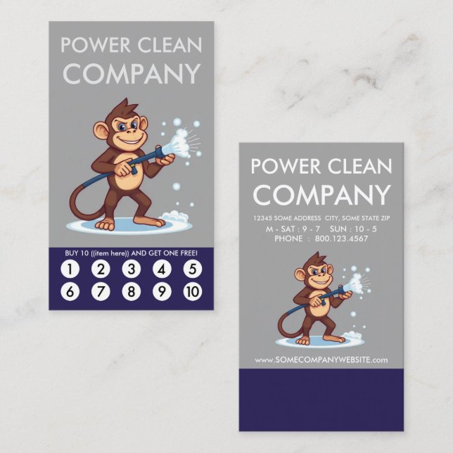 Cartão De Fidelidade Monkey Power Clean Loyalty Punch Card (Frente/Verso)