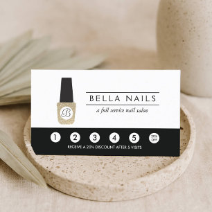 Cartão De Fidelidade Monograma de Salão de Nail no Dourado Glitter - Ca