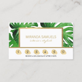 Cartão De Fidelidade Monstera Tropical Watercolor Deixa lealdade