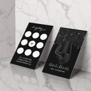 Cartão De Fidelidade Nail Salon Manicurist Black Glitter Drives Lealdad