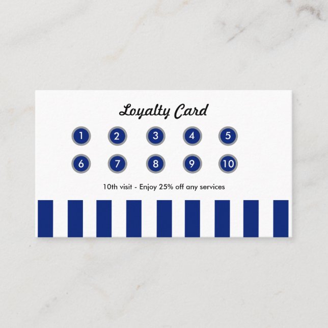 Cartão De Fidelidade Navy Blue Stripes Retail Loyalty Card Boutique (Frente)