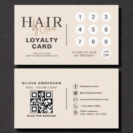 Cartão De Fidelidade Neutral Beige QR Code Hair Salon Loyalty Card