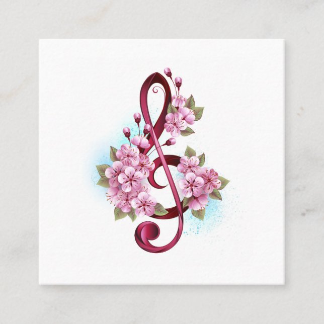 Cartão De Fidelidade Notas de clave de trecho musical com flores de Sak (Frente)