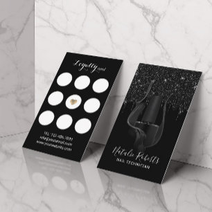 Cartão De Fidelidade O Manicurist Nail Salon Glitter Preto Reduz a Leal
