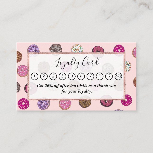 Cartão De Fidelidade Padrão de Aquarela do Sprinkle Rosa Artsy Rosquinh (Frente)