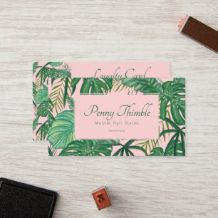 Cartão De Fidelidade Palma da selva de Monstera Tropical Rosa Feminina