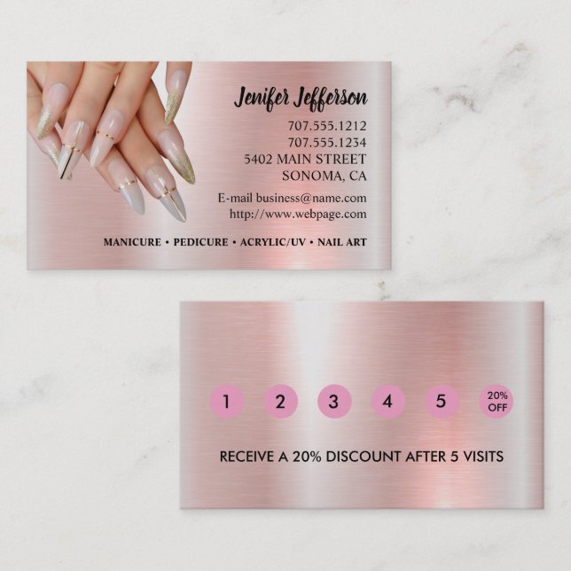 Cartão de Fidelidade para Salão de Unhas (Frente/Verso)