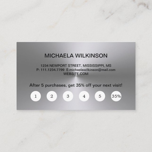 Cartão De Fidelidade Pata de Cachorro Prateado no Serviço de Alinhament (Verso)