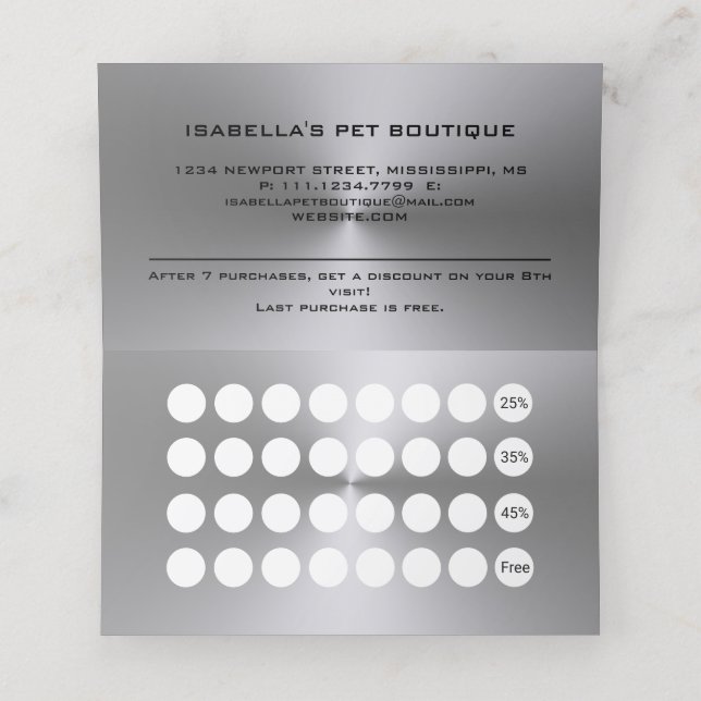 Cartão De Fidelidade Pata de Cachorro Prateado no Serviço de Alinhament (Interior Desdobrado)