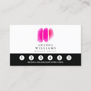 Cartão De Fidelidade Pink Watercolor Makeup Artist Amostra lealdade