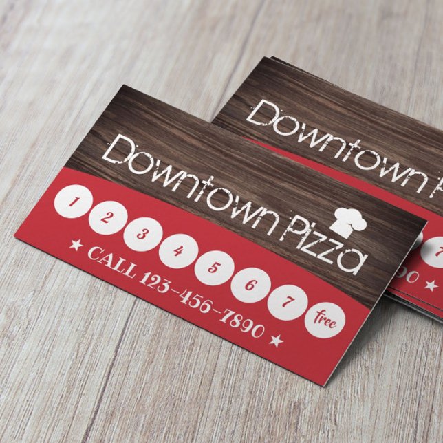 Cartão De Fidelidade Pizza Pasta Restaurante Rustic Wood Lealdade (Criador carregado)