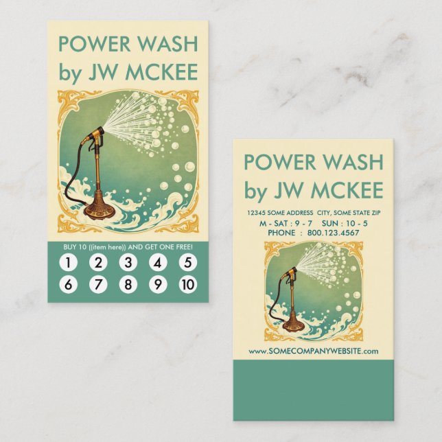 Cartão De Fidelidade Power Wash Loyalty Punch Card (Frente/Verso)