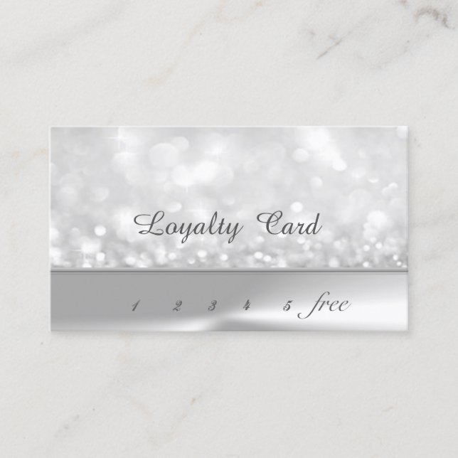 Cartão de Fidelidade Prateado Elegante com Bokeh (Frente)