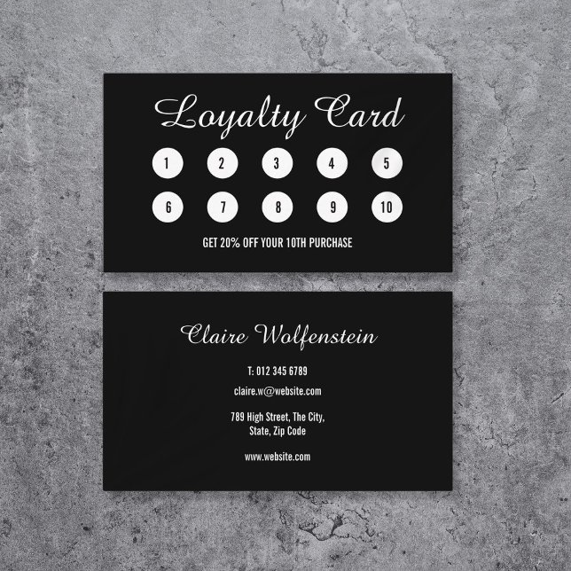 Cartão de Fidelidade Preto e Branco Profissional M (Modern Professional Black and White Loyalty Card)