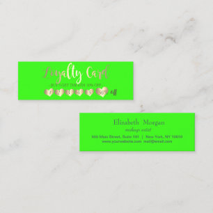 Cartão De Fidelidade Profissional Elegante Corações Dourados Verde Neon