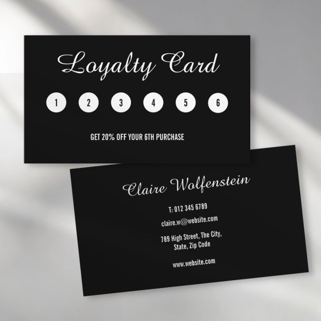 Cartão de Fidelidade Profissional Preto e Branco M (Minimalist Black White Professional Loyalty Card)