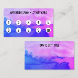 Cartão De Fidelidade Púrpura e Abstrato de Aquarela Azul 10