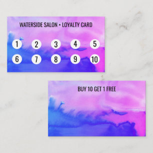 Cartão De Fidelidade Púrpura e Abstrato de Aquarela Azul 10