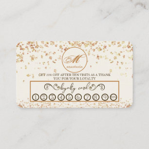 Cartão De Fidelidade Rapariga Luxury Dourado Glittery Monogramas Beauty