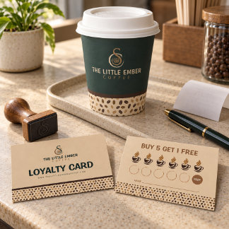 Cartão De Fidelidade Recompensas de Café Beige e Marrom Grão de Café