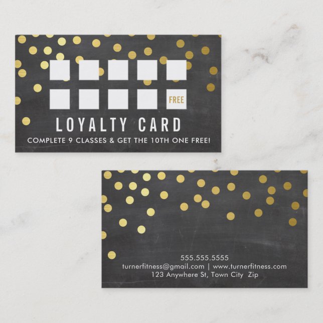 Cartão De Fidelidade REWARD LOYALTY CARD glam confetti gold chalkboard (Frente/Verso)