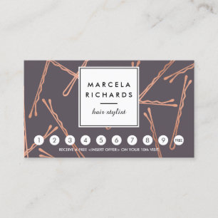 Cartão De Fidelidade Rosa Chic Dourado Bobby Pins Salon Cinza Lealdade