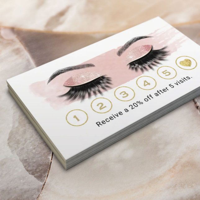 Cartão De Fidelidade Rosa Dourado Eyelash Makeup Artista Blush Pink Lea (Criador carregado)