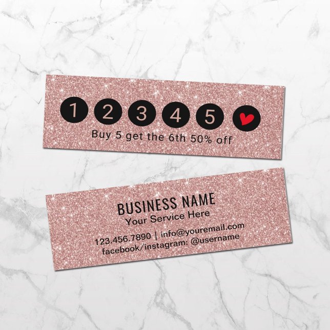 Cartão de fidelidade | Rosa moderno com brilho Dou (Criador carregado)