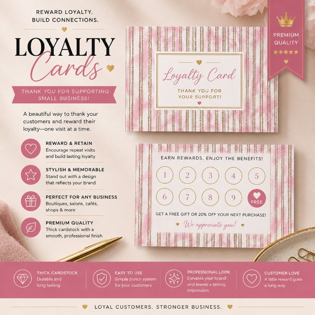 Cartão de Fidelidade Rosa Personalizado (Criador carregado)
