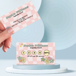 Cartão de Fidelidade Rosa Xadrez Retro Marketing E