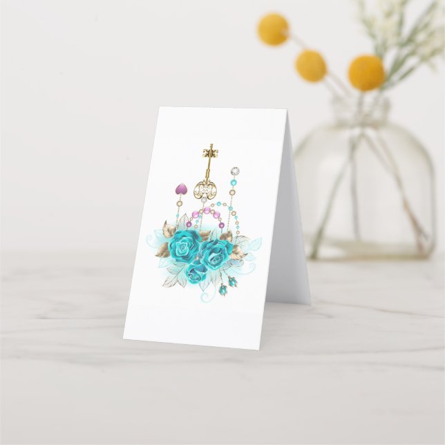 Cartão De Fidelidade Rosas Turquesas com Chaves (Verso)