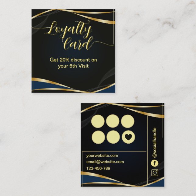 Cartão De Fidelidade Roteiro Moderno Dourado e Preto (Frente/Verso)