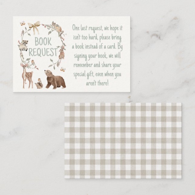Cartão De Fidelidade Rustic Woodland Baby Shower Book Request Insert (Frente/Verso)