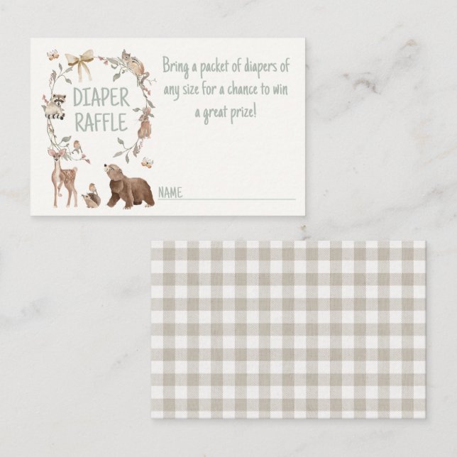 Cartão De Fidelidade Rustic Woodland Baby Shower Diaper Raffle Insert (Frente/Verso)