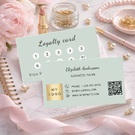 Cartão De Fidelidade Sage green qr code business logo