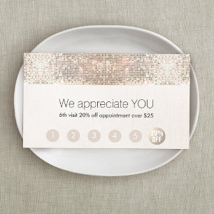 Cartão De Fidelidade Salon Customer Leyalty 6 Punch Silver Sequin