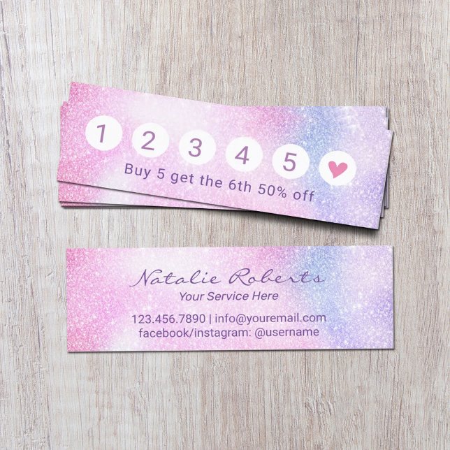 Cartão De Fidelidade Salon Spa Unicorn Ombre Glitter 6 Punch Loyalties (Criador carregado)