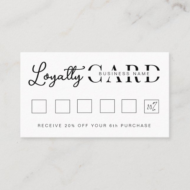 Cartão De Fidelidade Script inicial branco minimalista (Frente)
