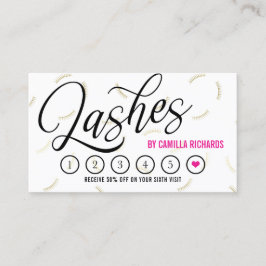 Cartão De Fidelidade Script Preto e Lashes Dourados Placa Seis de Leald