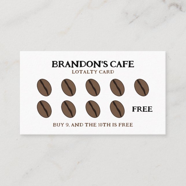Cartão De Fidelidade Simples Café Castanho e Branco (Frente)